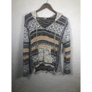 Beautiful American Rag Cie V-neck Boho Vintage Style Hoodie Sweater - Size Large